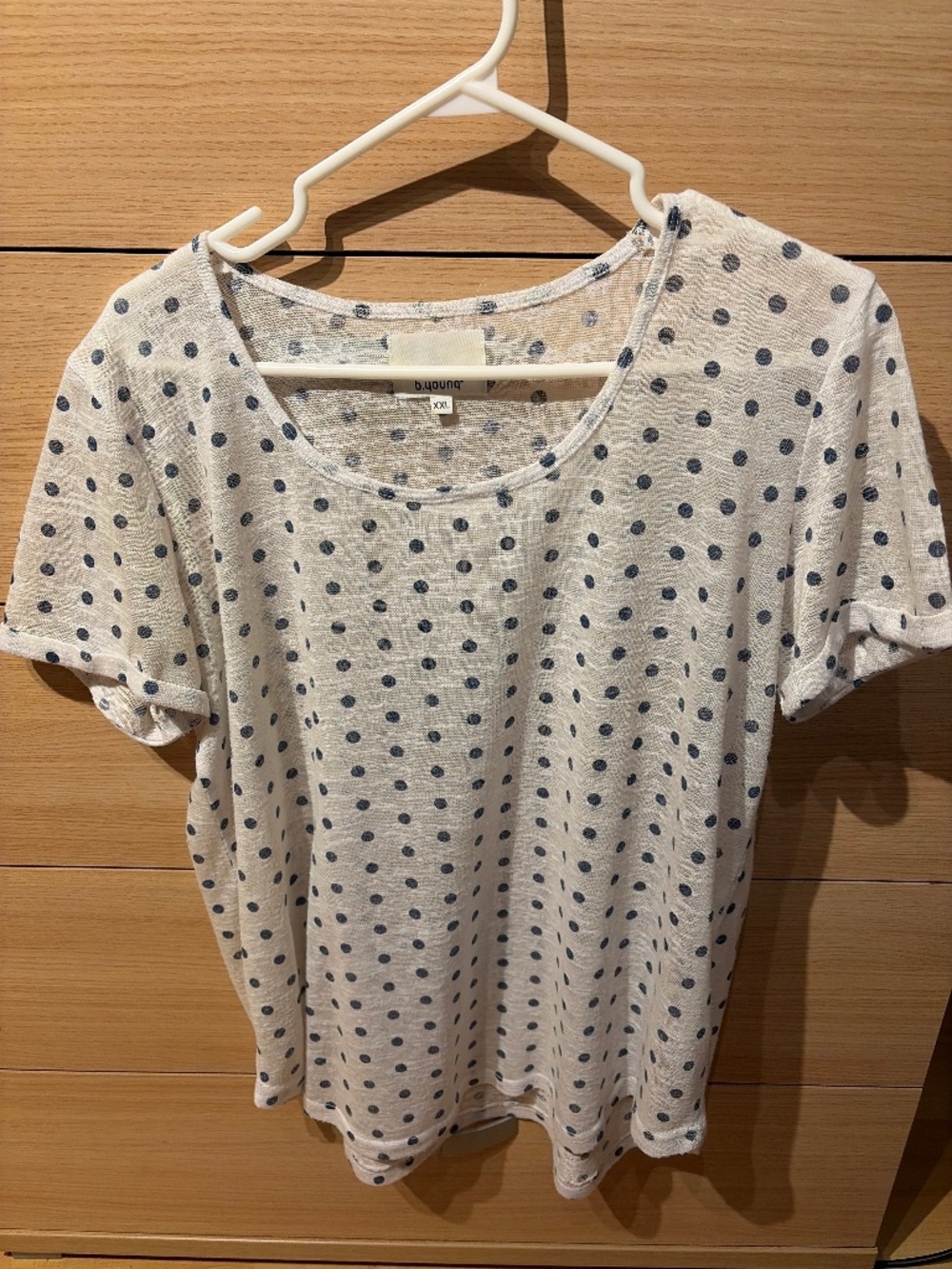 Ladies white with navy spot top